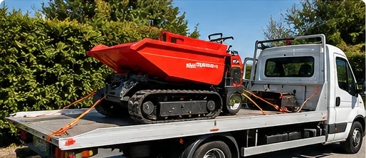 Petit dumper de chantier sur un plateau de transport VL